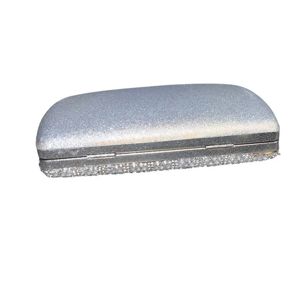 Ranias Collection silver glitter clear rhinestone gold contrast‎ evening clutch